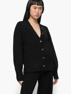 APPARIS ANDERSON RIB CARDIGAN IN BLACK SIZE MEDIUM